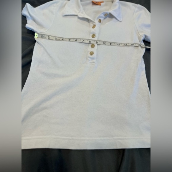 TORY BURCH Women’s Sz: M White Polo Short Shirt Top Gold Monogram Accent Buttons - Picture 5 of 12